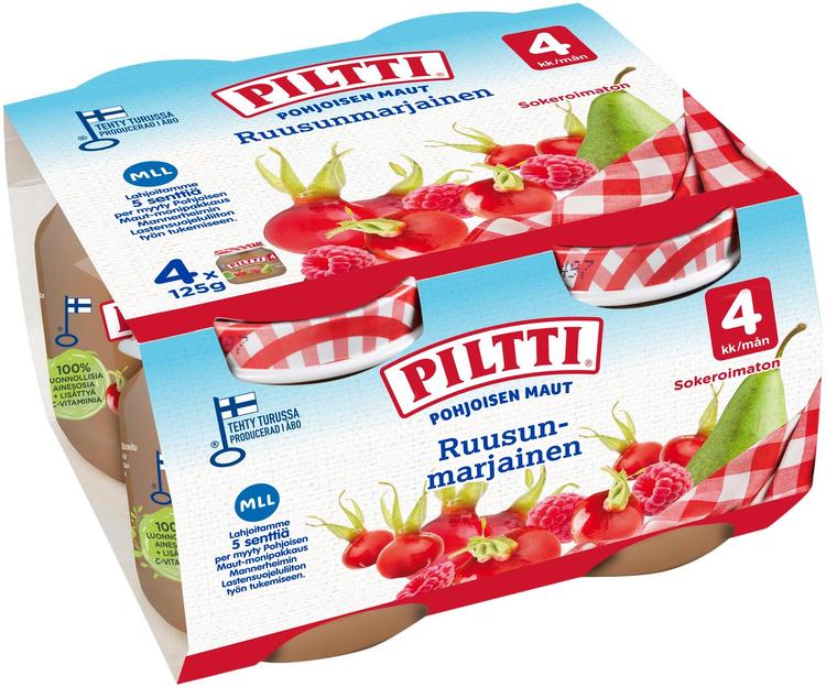 4xPiltti 4x125g Pohjoisen maut Ruusunmarjainen marja- ja hedelmäsose 4kk