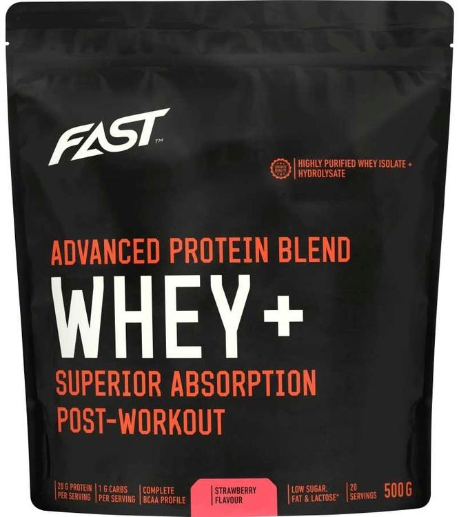 FAST Whey+ 500 g heraproteiinijauhe mansikka