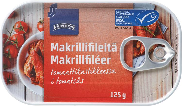 Rainbow 125/80g makrillifileitä tomaattikastikkeessa