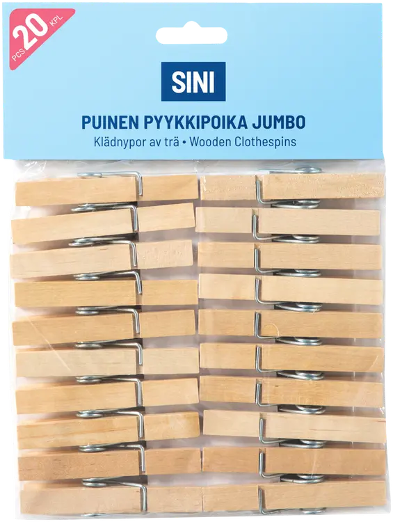Sini puinen pyykkipoika jumbo 20kpl