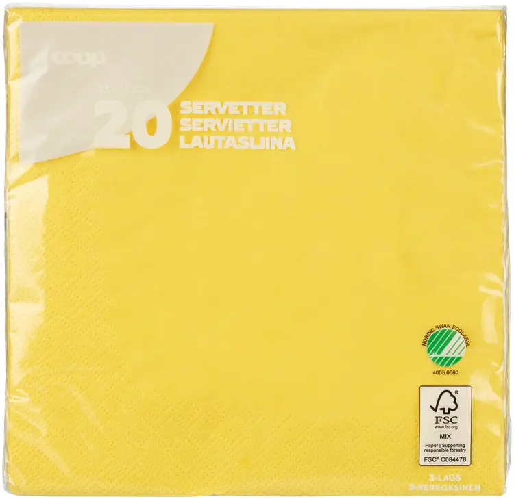 Coop lautasliina keltainen 33x33cm 20kpl