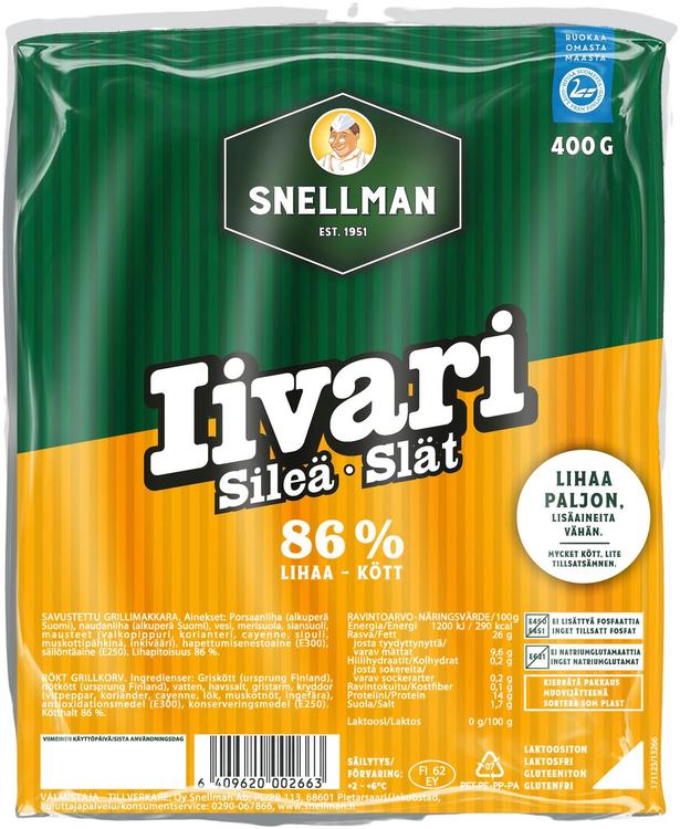 Snellman Iivari sileärakenteinen grillimakkara 400g