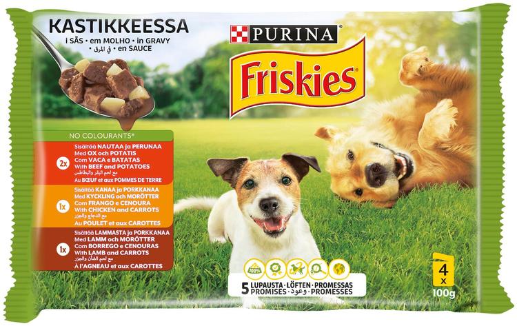 Friskies 4x100g Adult Nautaa, Lammasta ja Kanaa kastikkeessa lajitelma 3 varianttia