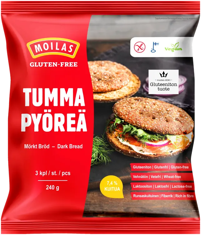 Moilas Gluten-Free Tumma Pyöreä 3 kpl 240 g, gluteeniton, kypsä pakaste