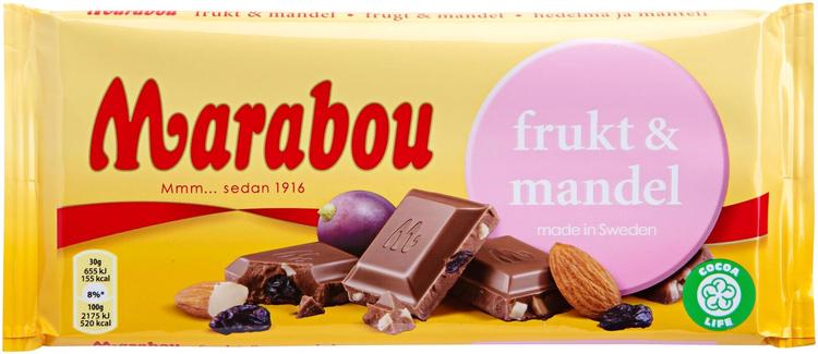 Marabou frukt & mandel suklaalevy 200g