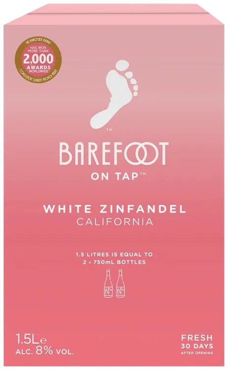 Barefoot White Zinfandel rosee viini 8 til- % 1,5 l bib