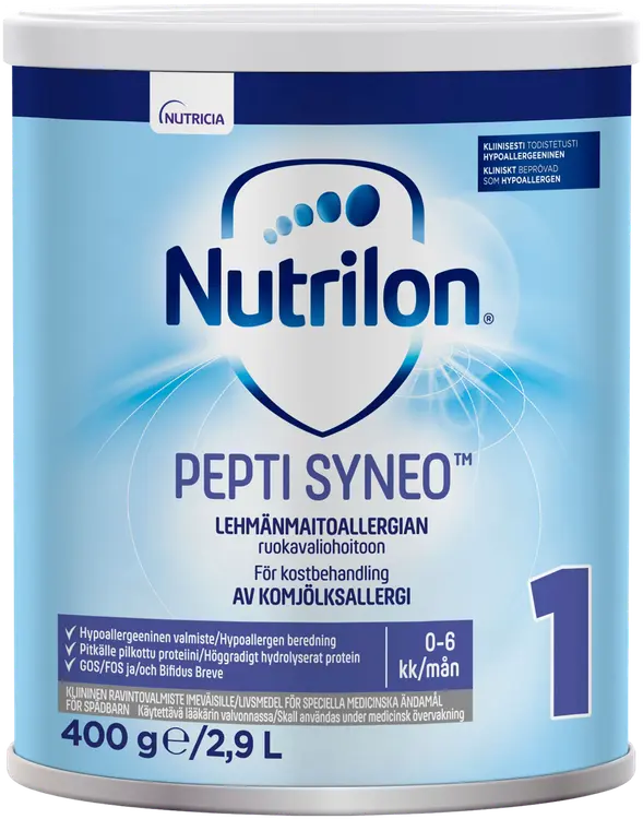 Nutrilon Pepti Syneo 1 400g, kliininen ravintovalmiste lehmänmaitoallergian ruokavaliohoitoon, jauhe, 0-6kk