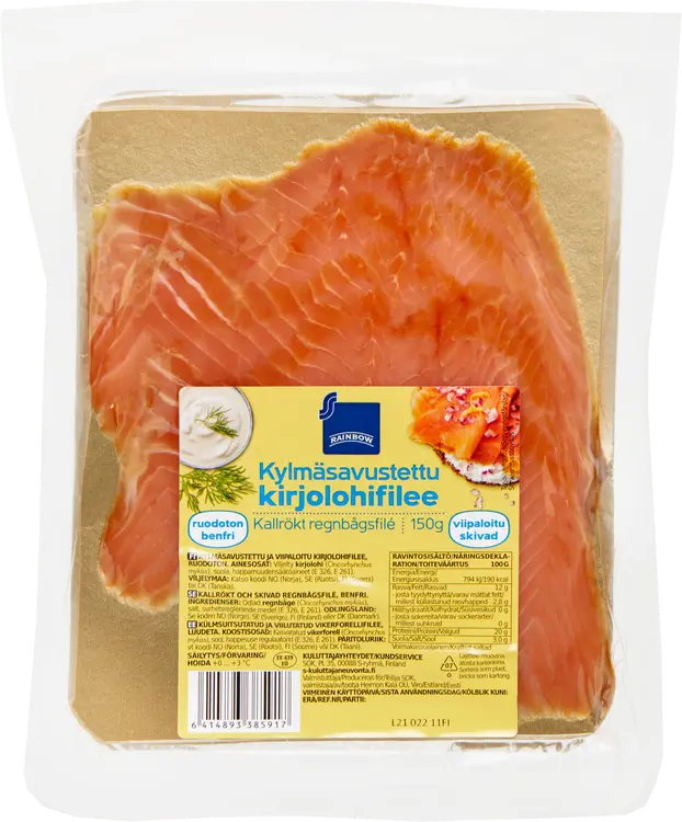 Rainbow kylmäsavustettu kirjolohifilee viipaloitu 150 g