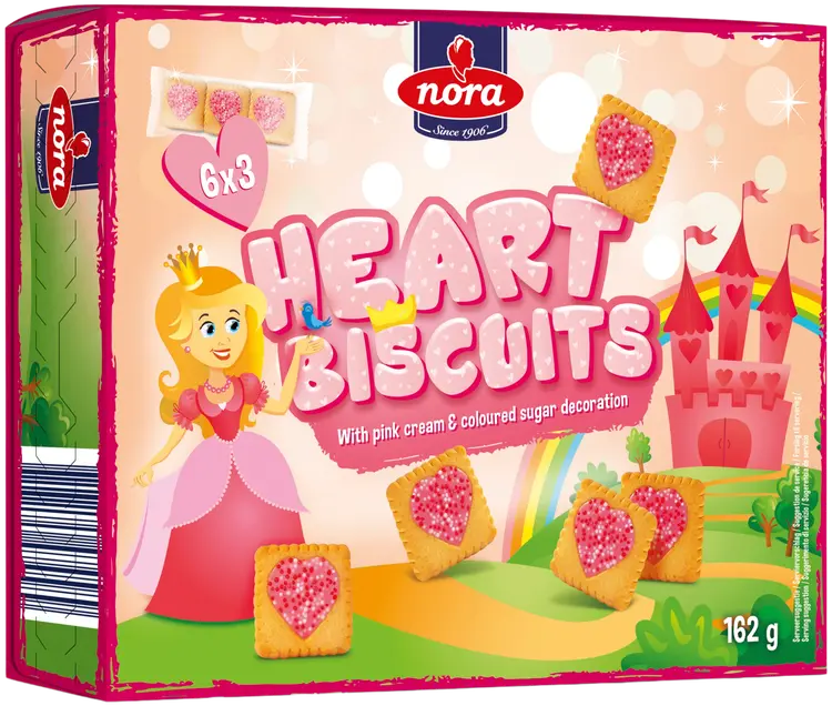 Nora heart biscuits 162g lasten keksejä