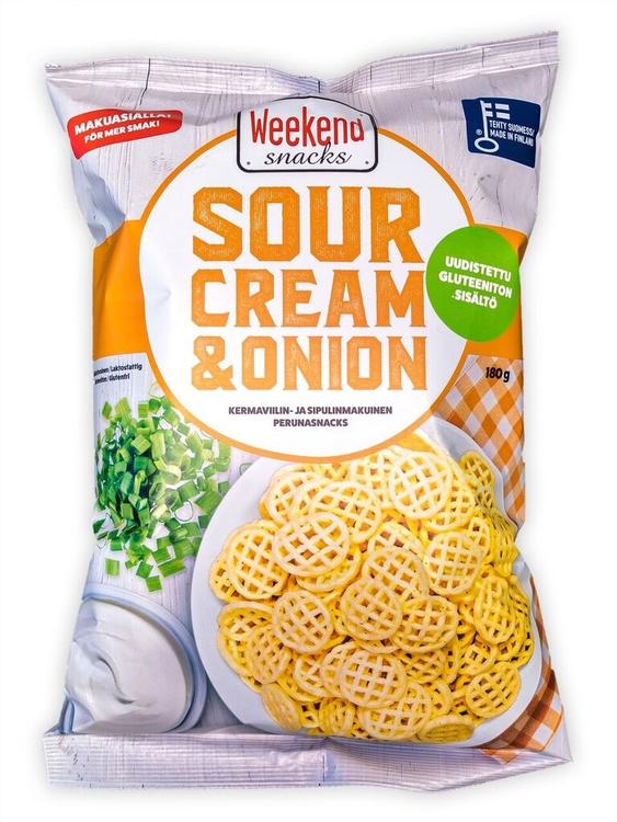 Weekend Snacks Sour Cream & Onion Kermanviilin- ja sipulinmakuinen perunasnacks 180g