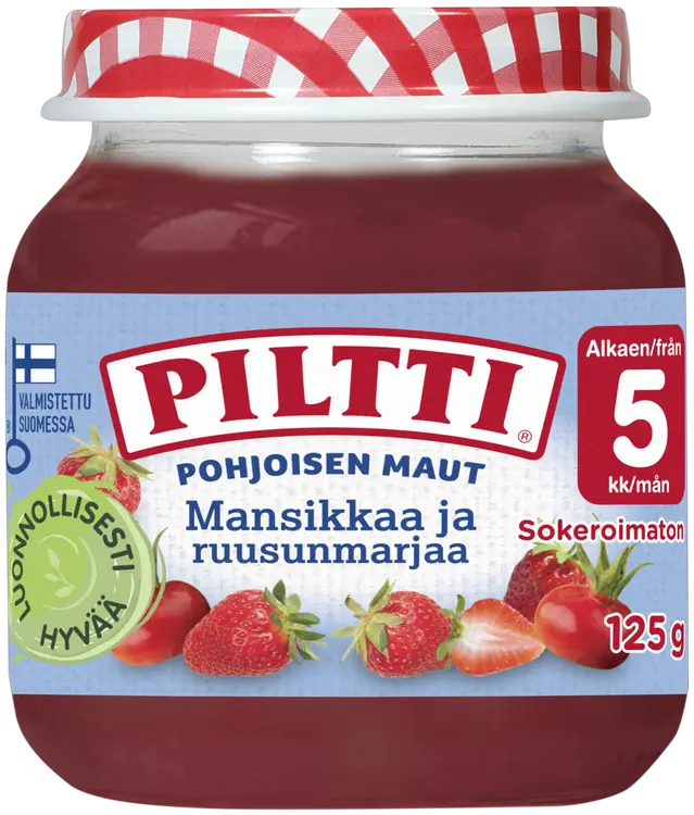 PILTTI Pohjoisen Maut 125g Mansikkaa ja ruusunmarjaa marjasose 5kk