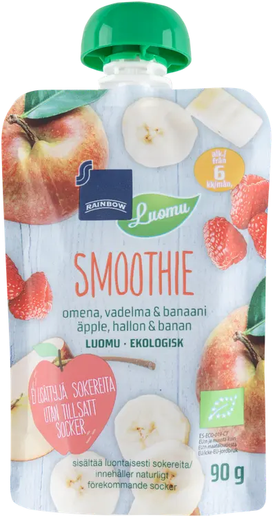 Rainbow smoothie omena, vadelma & banaani luomu 90 g 6 kk