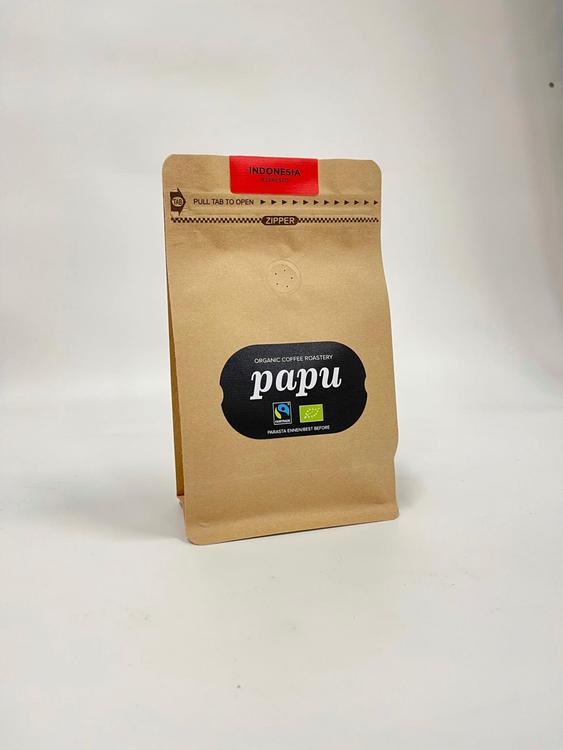 Paahtimo Papu INDONESIA Reilun kaupan luomukahvi 250g espressopaahto espressojauhettu