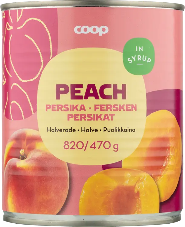 Coop persikat puolikkaina sokeriliemessä 820/470 g