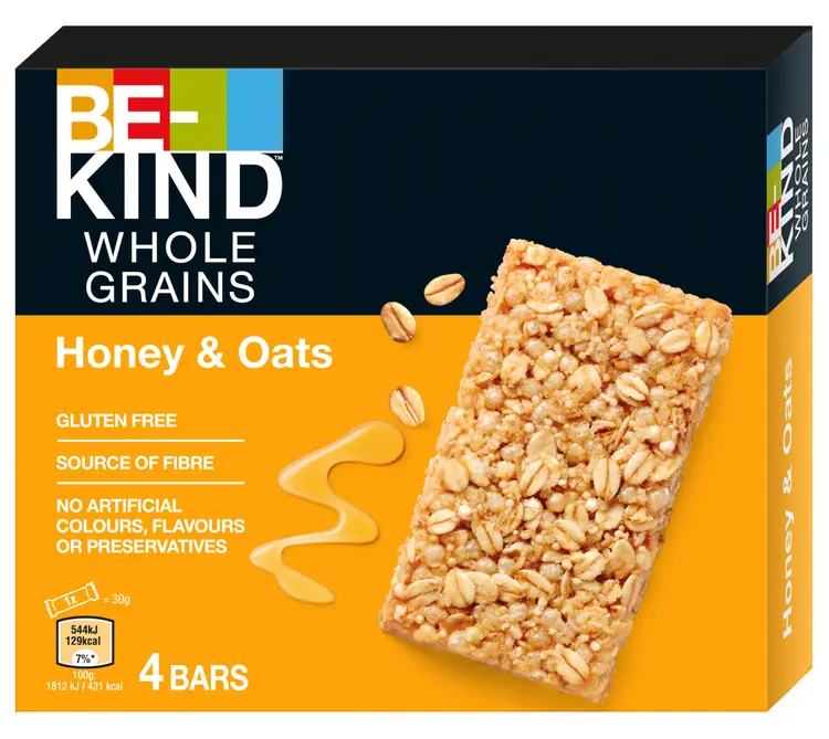 BE-KIND Whole Grains Honey & Oats 4-pack - täysjyväpatukat kauralla ja hunajalla (4 x 30 g)