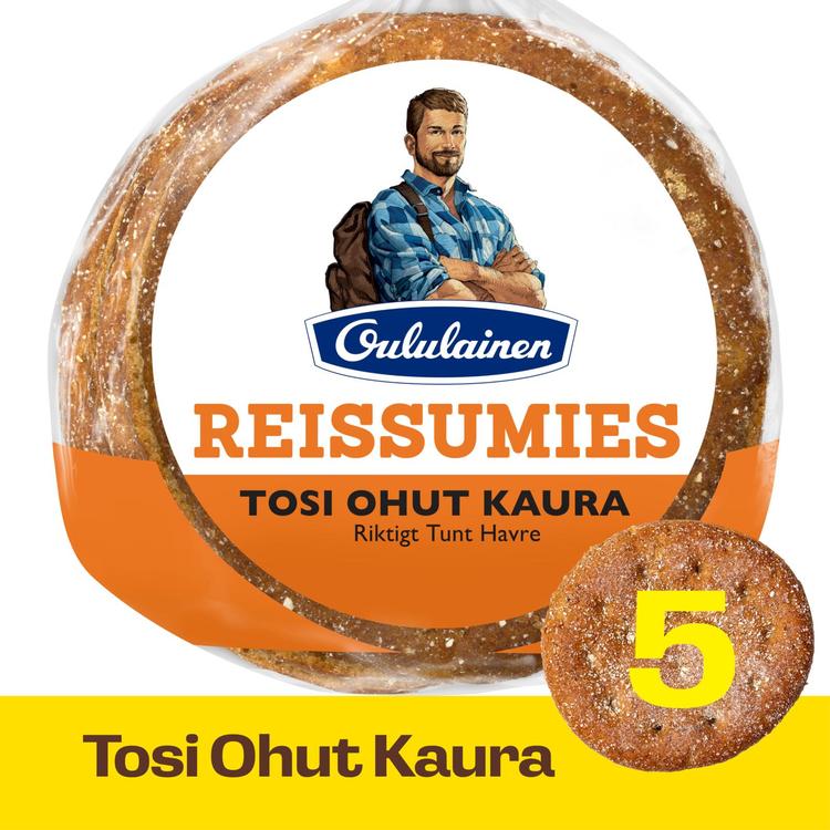 Oululainen Reissumies Tosi Ohut Kaura 5kpl 210g, kaurasekaleipä
