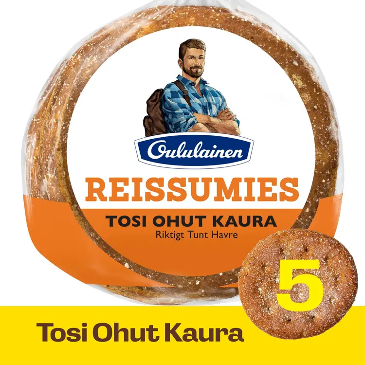 Oululainen Reissumies Tosi Ohut Kaura 5kpl 210g, kaurasekaleipä