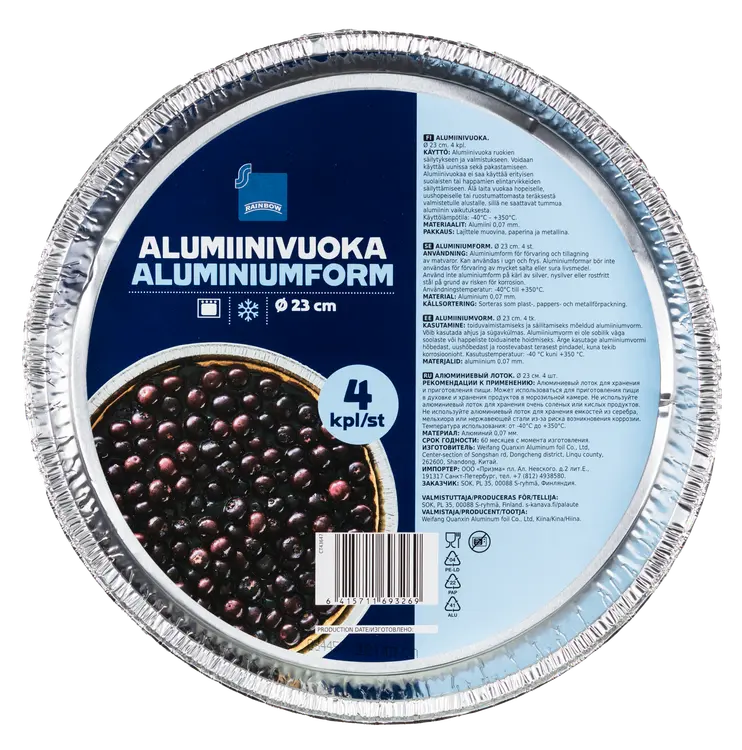 Rainbow alumiinivuoka pyöreä 4kpl