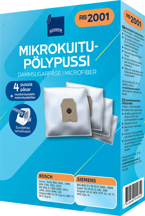 Rainbow pölypussi RB2001 4kpl + moottorisuodatin