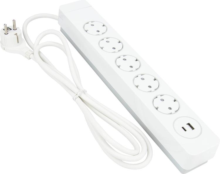 Gelia jatkojohto 5+1+1 kombi pure push 2m 5xsuko+1xUSB-A+1xUSB-C valkoinen
