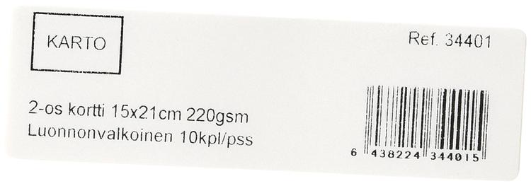 2-OS. Kortti 15X21 CM 220 GSM luonnonvalkoinen 10 KPL/PSS