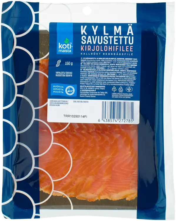 Kotimaista kylmäsavustettu kirjolohifilee viipaloitu 150 g