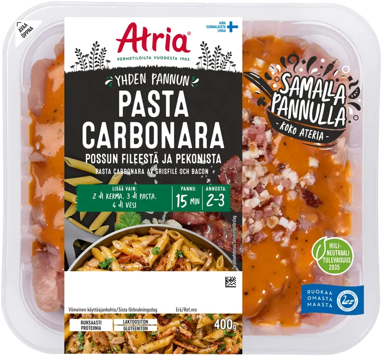 Atria Yhden Pannun Pasta Carbonara Possun Fileestä ja Pekonista 400g