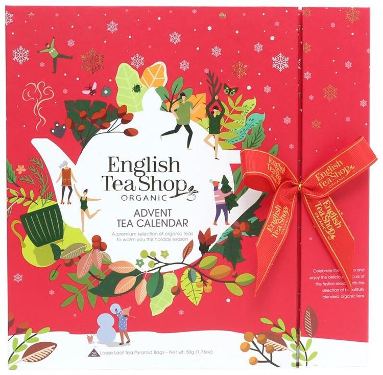 English Tea Shop luomutee joulukalenteri punainen kannellinen rusetti 25pss 50g