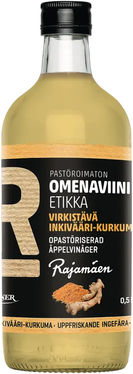 Rajamäen 0,5l Pastöroimaton omenaviinietikka inkivääri-kurkuma