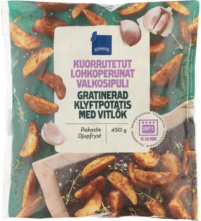 Rainbow kuorrutetut lohkoperunat valkosipuli 450 g pakaste
