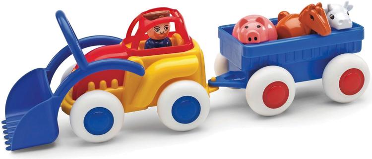 Vikingtoys Midi traktori, peräkärry & 3 eläintä vauvojen lelu