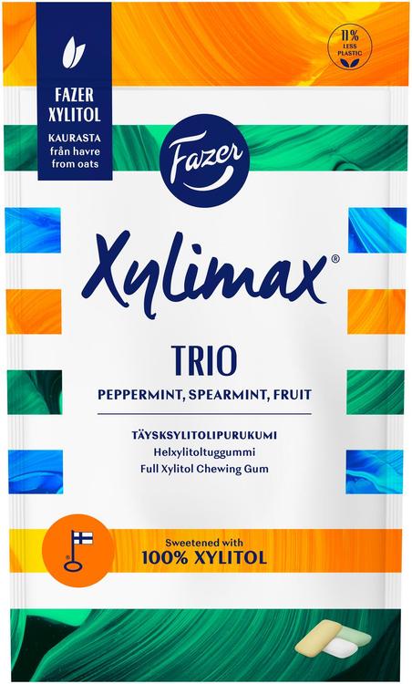 Fazer Xylimax Trio 130g piparmintun, spearmintin ja hedelmän makuisia täysksylitolipurukumi