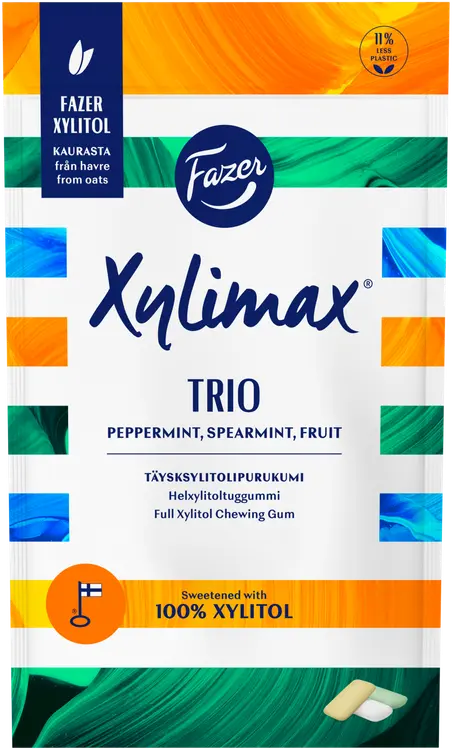 Fazer Xylimax Trio 130g piparmintun, spearmintin ja hedelmän makuisia täysksylitolipurukumi