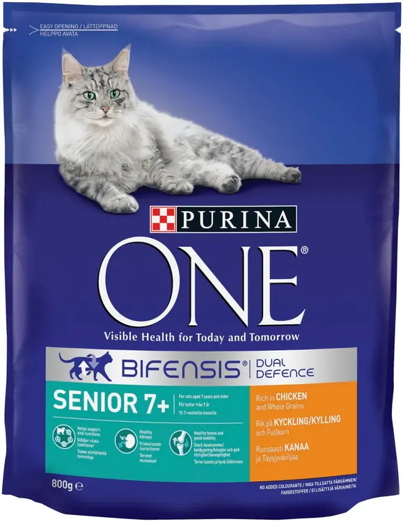 Purina ONE 800g Senior Runsaasti Kanaa ja Täysjyväviljaa kissan ruoka