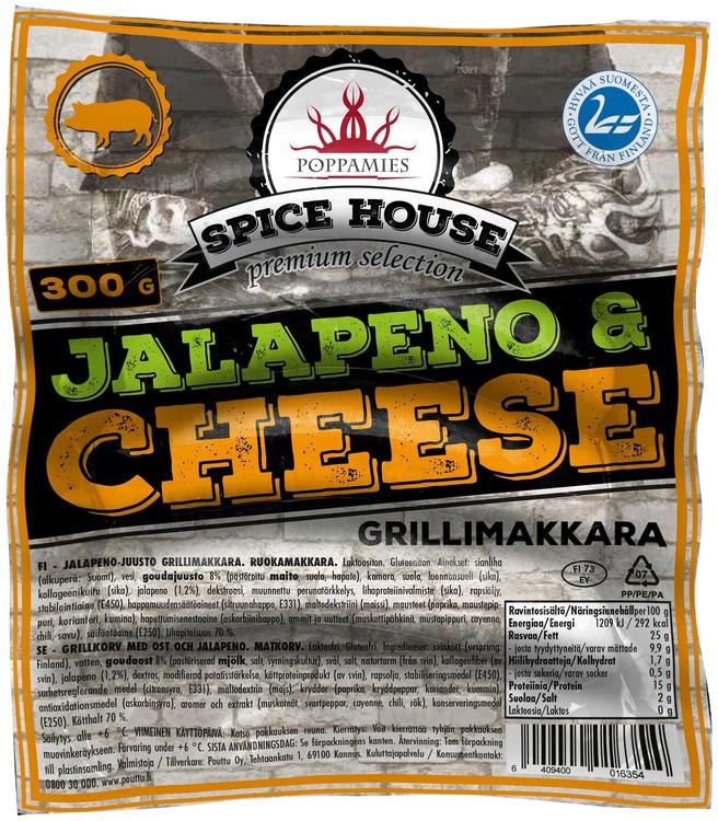 Poppamies grillkorv, gris, jalapeno- ost 300g