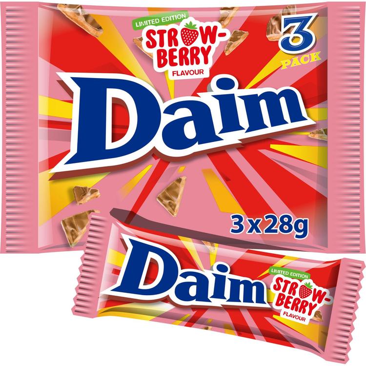 Daim 3-pack strawberry suklaapatukka 84g (3x28g)