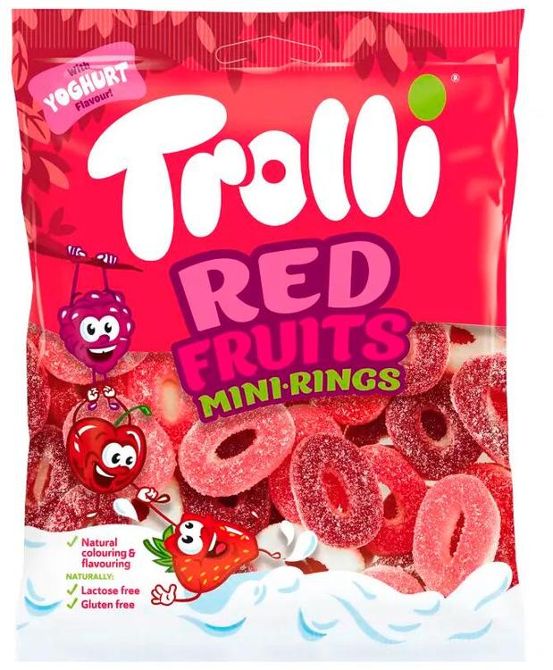 KUMMIKOMMID RED FRUITS MINIRINGS TROLLI 100G