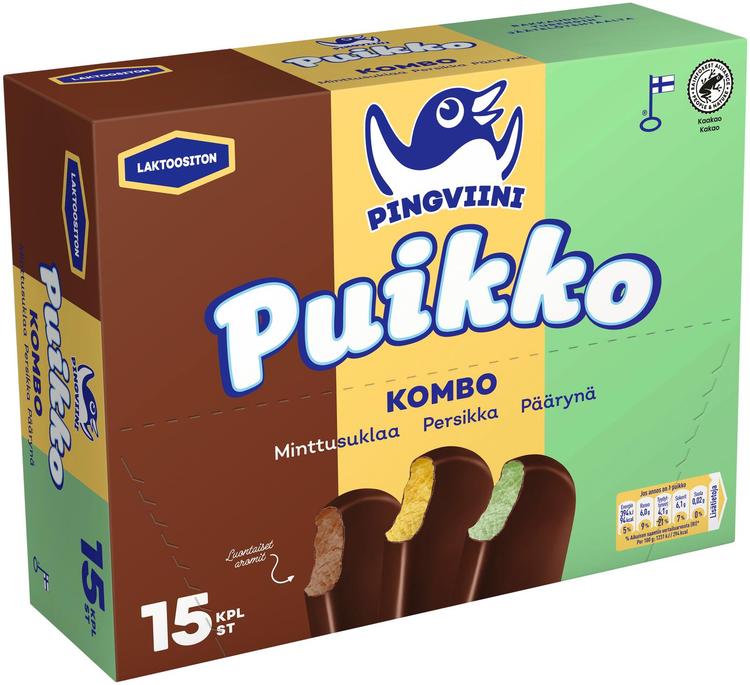 Pingviini Puikko laktoositon kermajäätelöpuikkolajitelma monipakkaus Kombo 15x32g