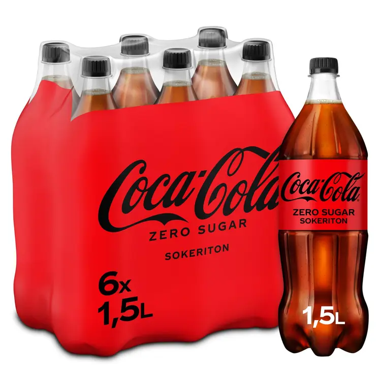 6-pack Coca-Cola Zero Sugar sokeriton virvoitusjuoma muovipullo 1,5 L