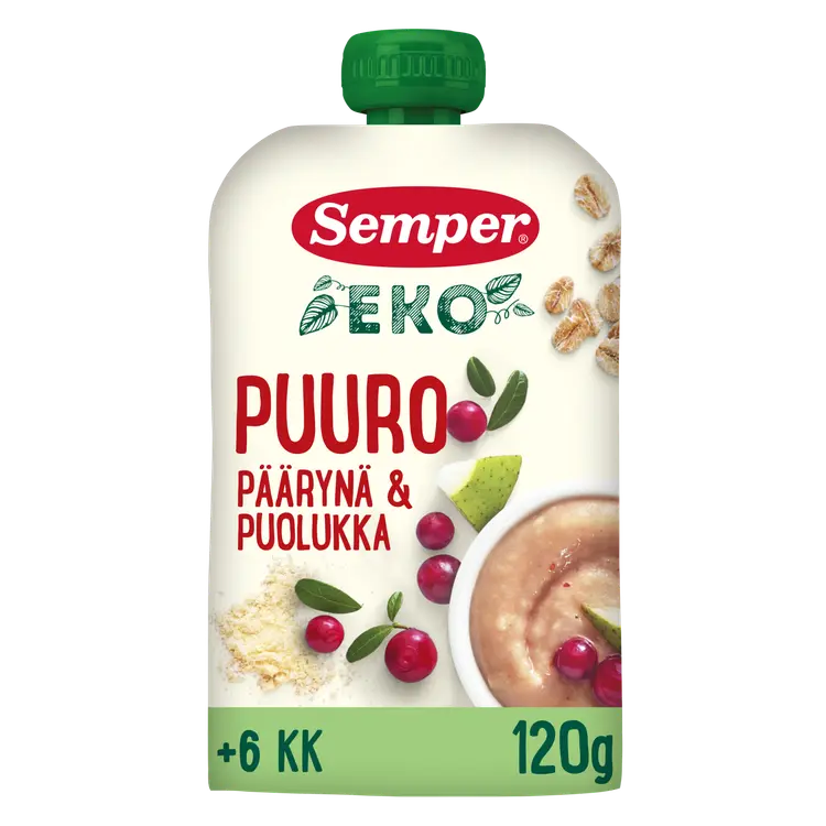 Semper EKO Puuro Päärynä & puolukka 6kk lastenpuuro 120g