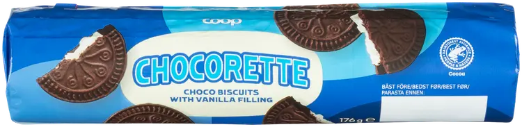 Coop vaniljatäytteinen kaakaokeksi 176 g
