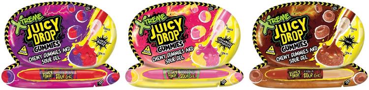 Bazooka Juicy Drop Gummies Xtreme Sours kirpeä viinikumi kirpeällä makugeelillä 57g