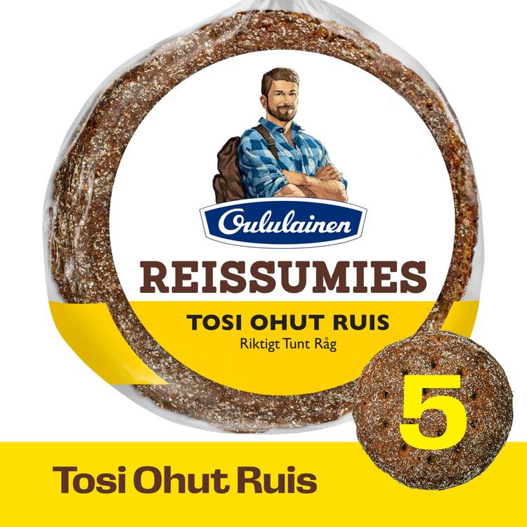 Oululainen Reissumies Tosi Ohut Ruis 5kpl 175g, täysjyväruisleipä