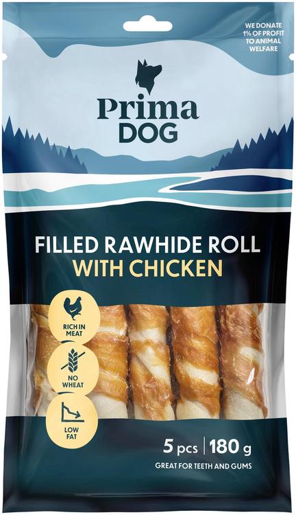 PrimaDog Täytetty pururulla kanakääreellä 13 cm, 5 kpl, 180 g