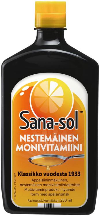 Sana-sol nestemäinen appelsiininmakuinen monivitamiinivalmiste 250ml