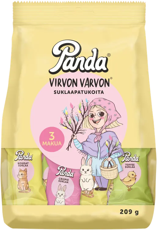 Panda Virvon Varvon maitosuklaa kuorrutettu vaahtonougatpatukka 209g