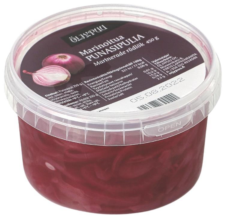 Öljypuu Marinoitua punasipulia 450g