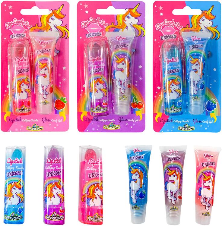 Funny Candy Unicorn Lips Candy Set tikkari & nestemäinen karkki 25g