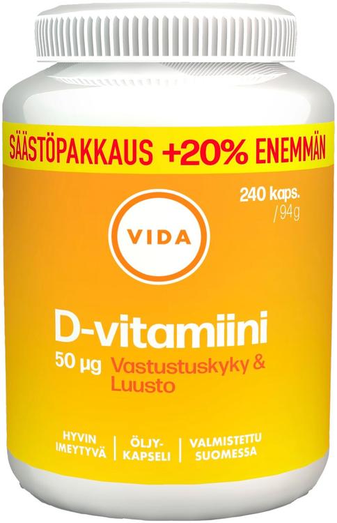 Vida D-vitamiinivalmiste D-vitamiini 50 µg 240 kapselia / 94 g