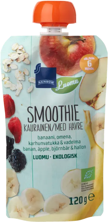Rainbow smoothie kaurainen banaani, omena, karhunvatukka & vadelma luomu 120 g 6 kk